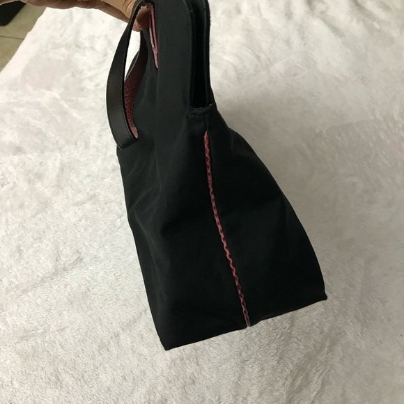 Kate Spade NY 14258 black nylon shoulder bag tote pink python leather straps - Picture 5 of 14